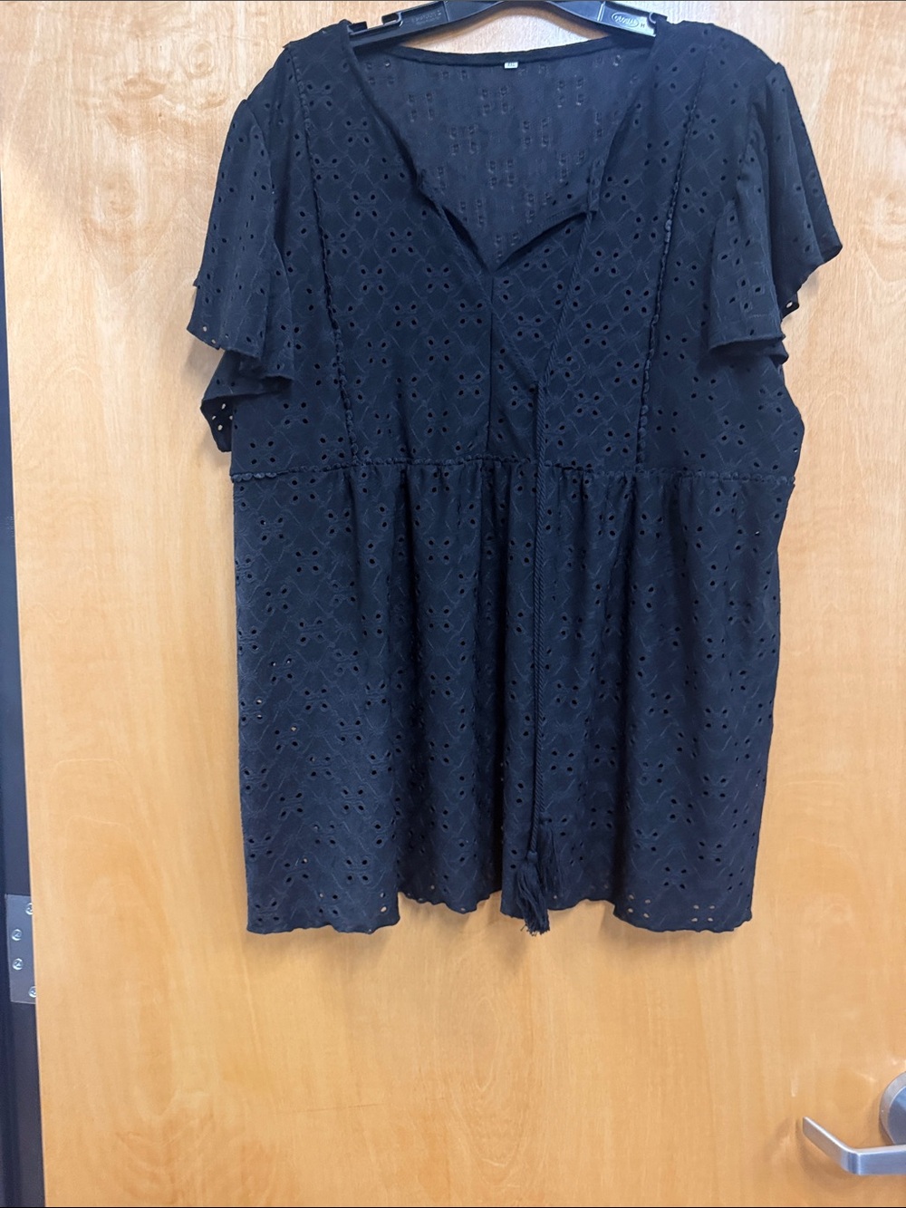 Women's Black Eyelet Split-Neck Peasant Blouse
